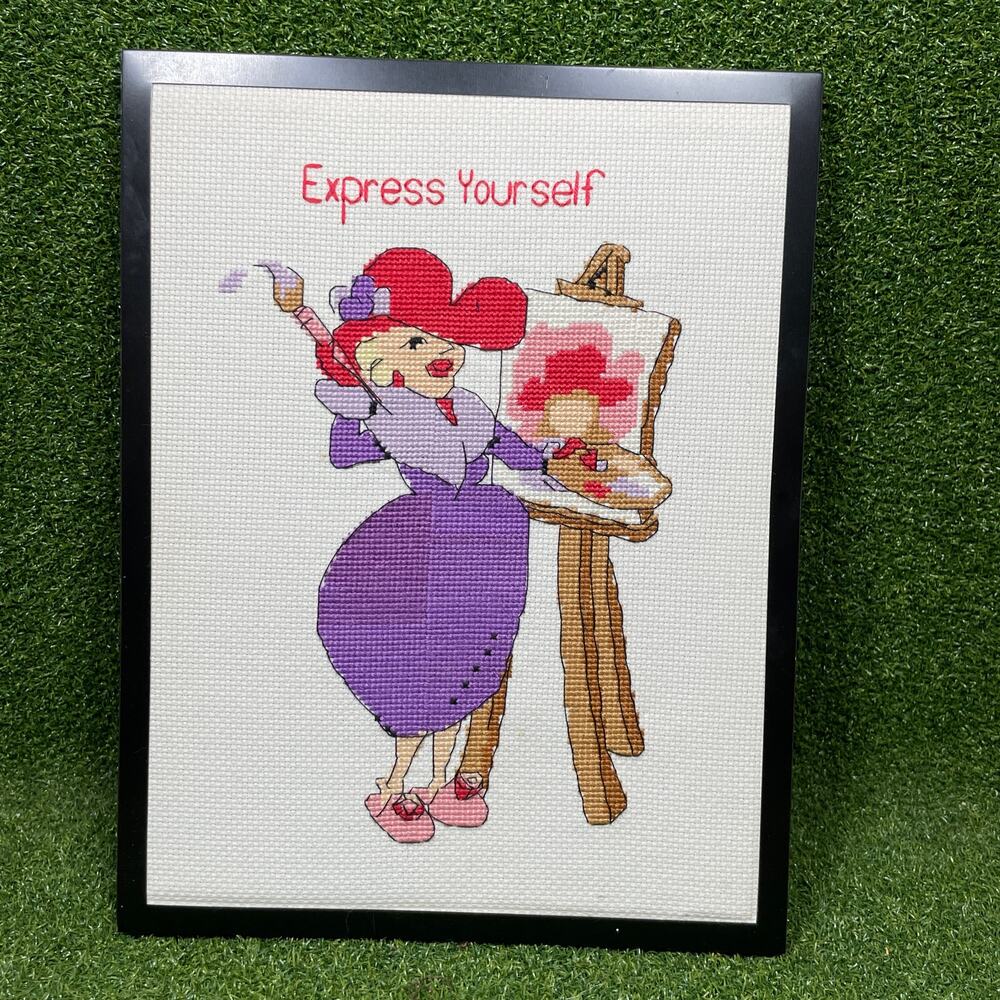 Counted Cross Stitch Piece Express Yourself Framed 11"x8.5"